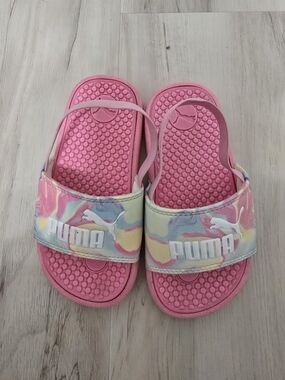 Puma Pink Kids Tie-Dye Strap Slide Sandals
